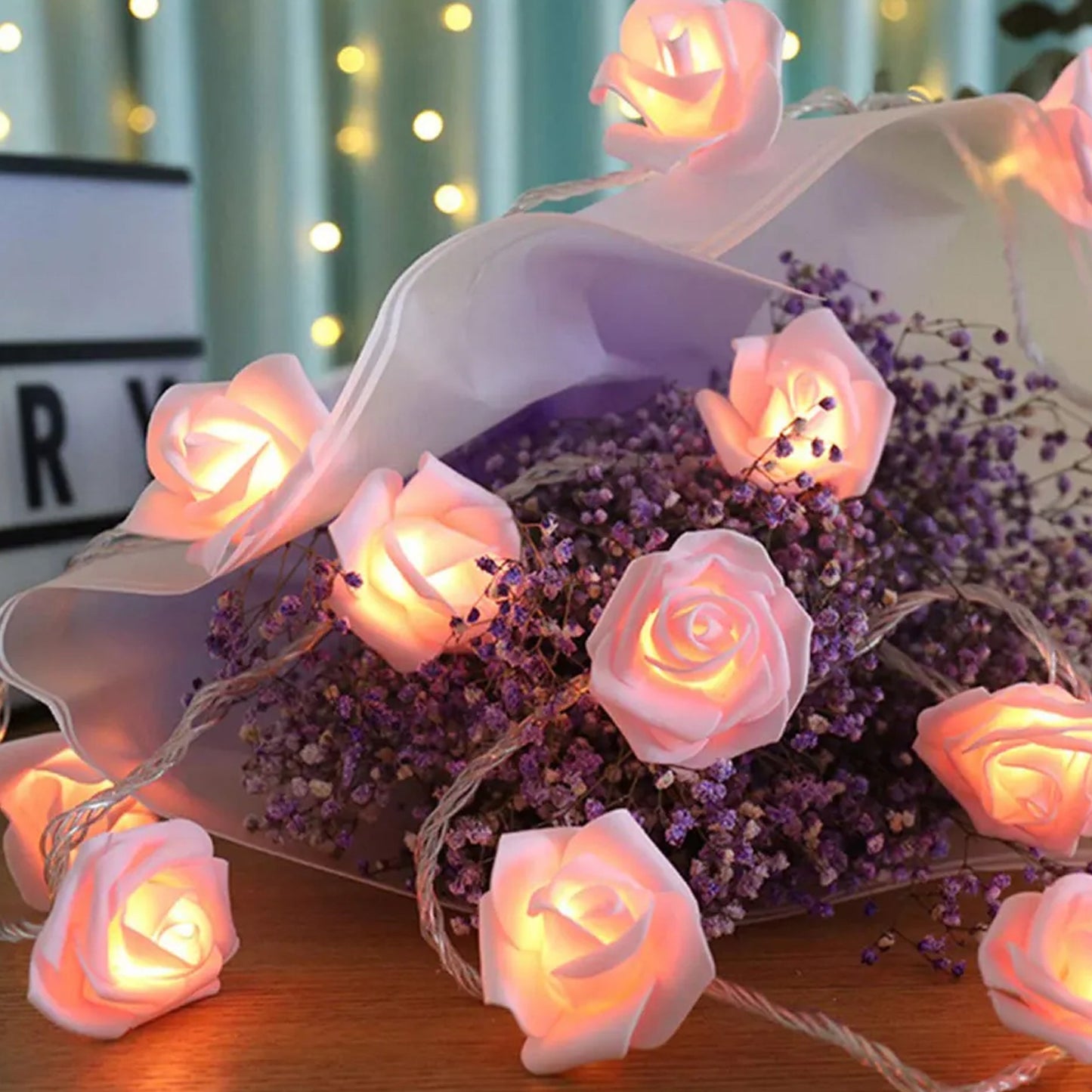 Elegant Pink Rose String Lights