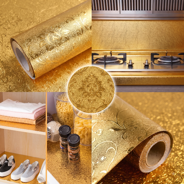Self Adhesive Golden Flower Marble Sheet (60x200 CM)
