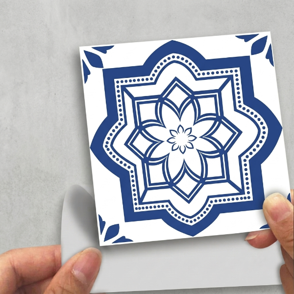 12pcs Blue & White Tile Stickers – Waterproof Peel & Stick Home Decor