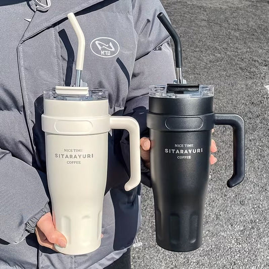 Stainless Steel Travel Tumbler With Handle & Straw