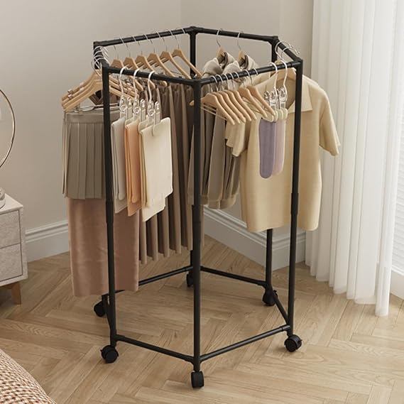 360° Rotating Hexagon Cloth Drying Rack With Wheel