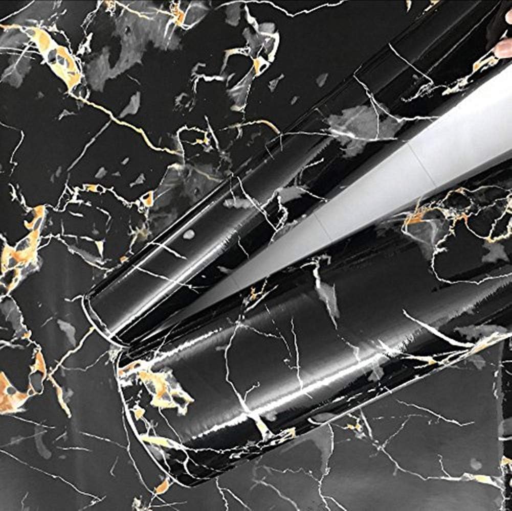 Waterproof Black & Golden Marble Sheet (60cm x 2m)