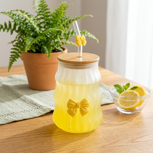 Frosted Glass Mug with Wooden Lid (Single Piece)