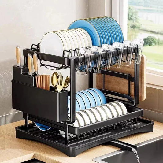 2 Layer Metal Dish Drainer Kitchen Rack