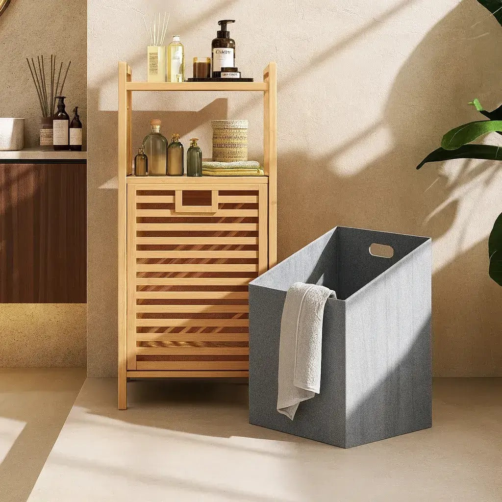 Laundry Basket with Wooden Storage Shelf