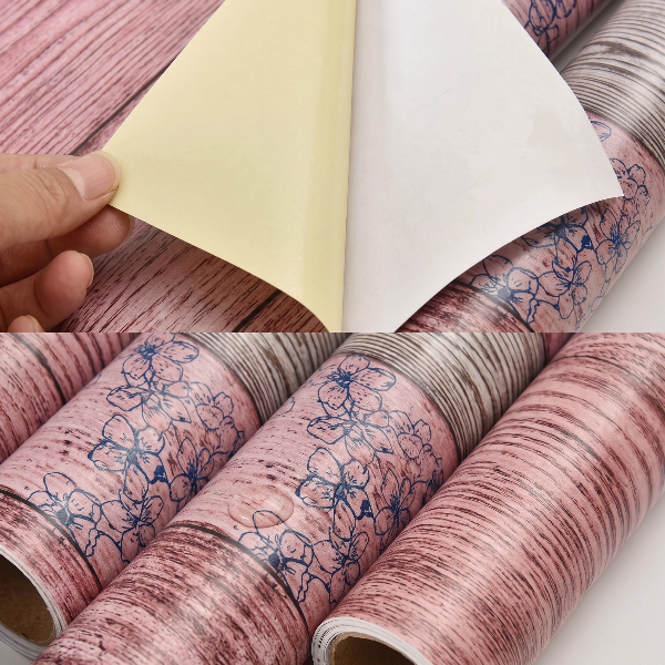 Self Adhesive Pink Floral Wood Marble Sheet (60x200 CM)