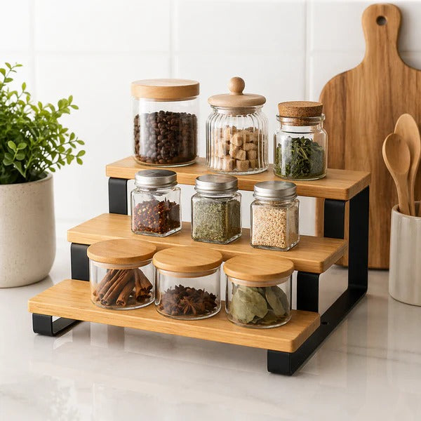 3 Layer Wooden Spice Organizer Rack (No Jars)