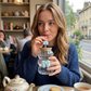 Elegant Wave Bow Glass Mug With Straw
