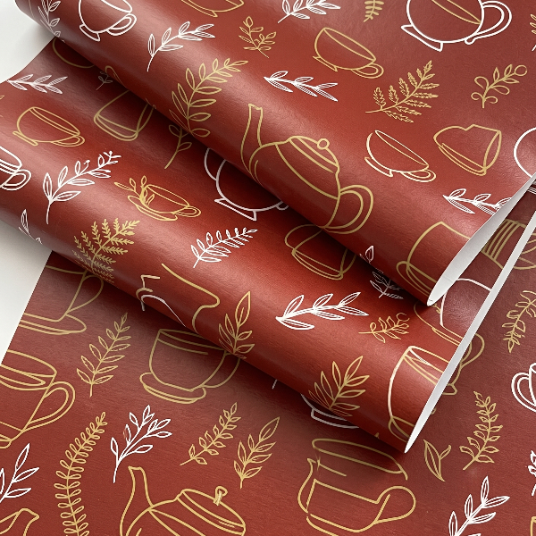 Self Adhesive Red Golden Leaf Marble Sheet (60x200 CM)