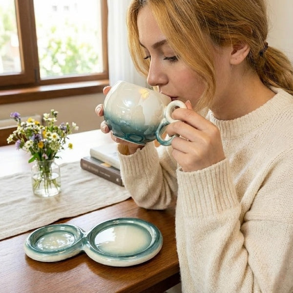 Gradient Ceramic Cup with Sausar & Spoon