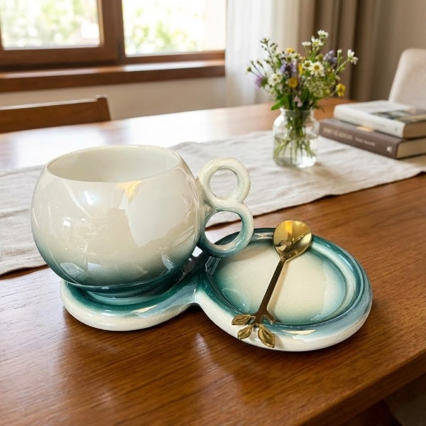 Gradient Ceramic Cup with Sausar & Spoon