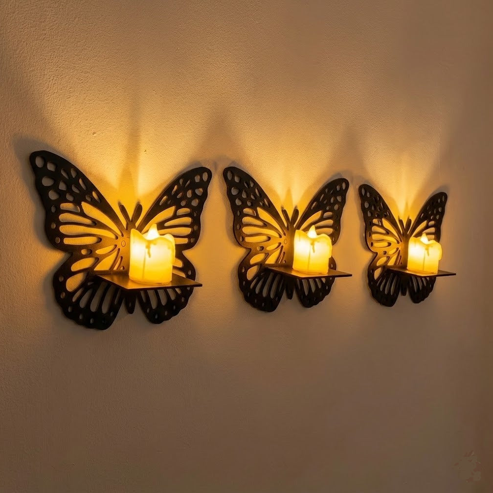 3PCs Wooden Butterfly Wall Hanging Frame