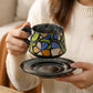 Flower Ceramic Coffee Mug with Saucer Plate