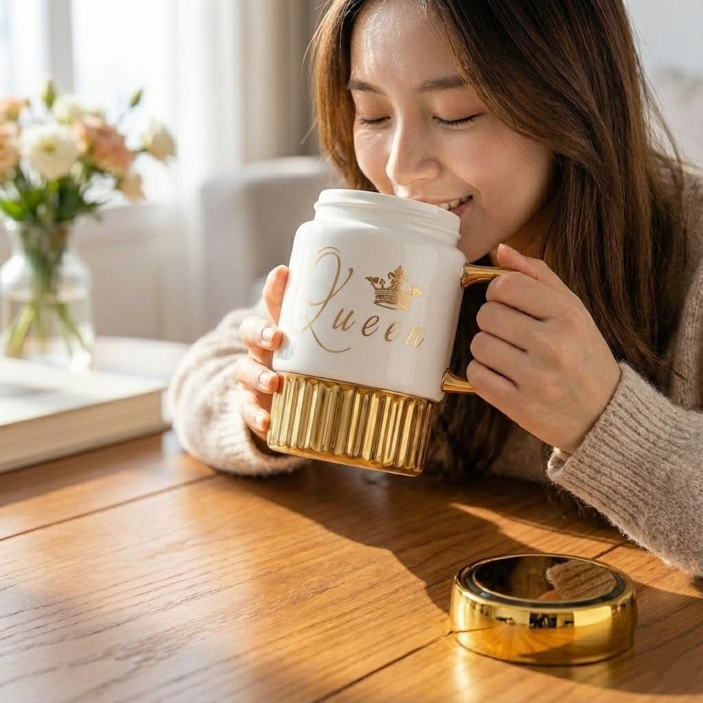 Ceramic Golden Coffee Mug with Mirror LId