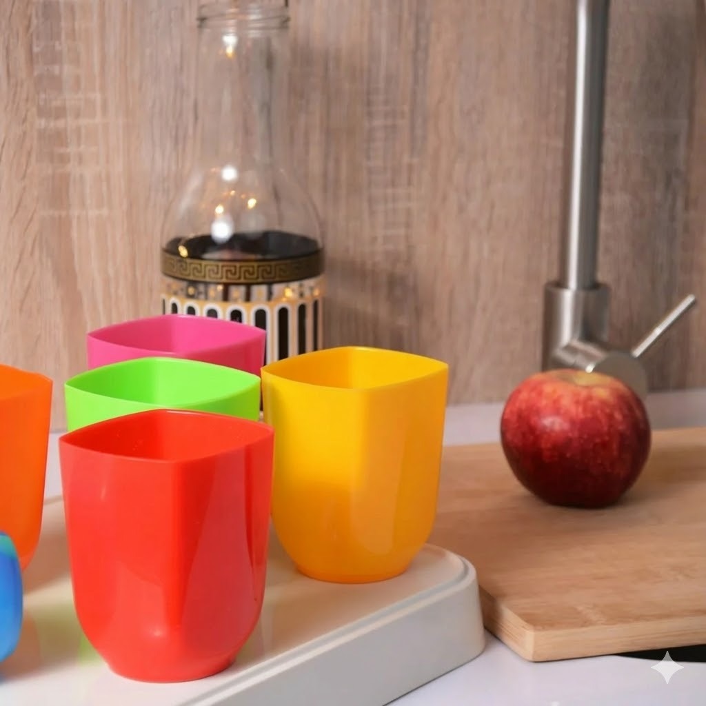 6PCs Plastic Square Water Glass Set