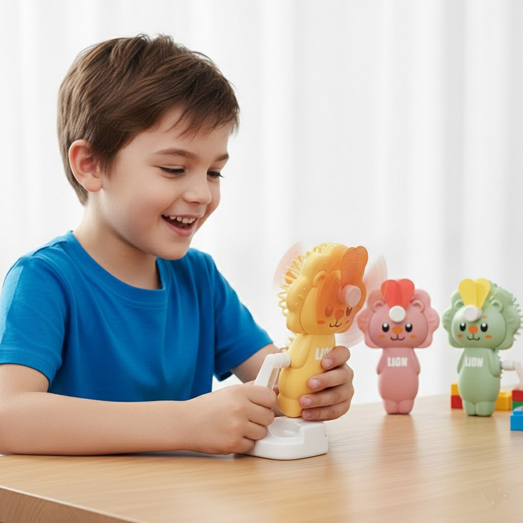 Kids Cute Mini Lion Hand Press Fan