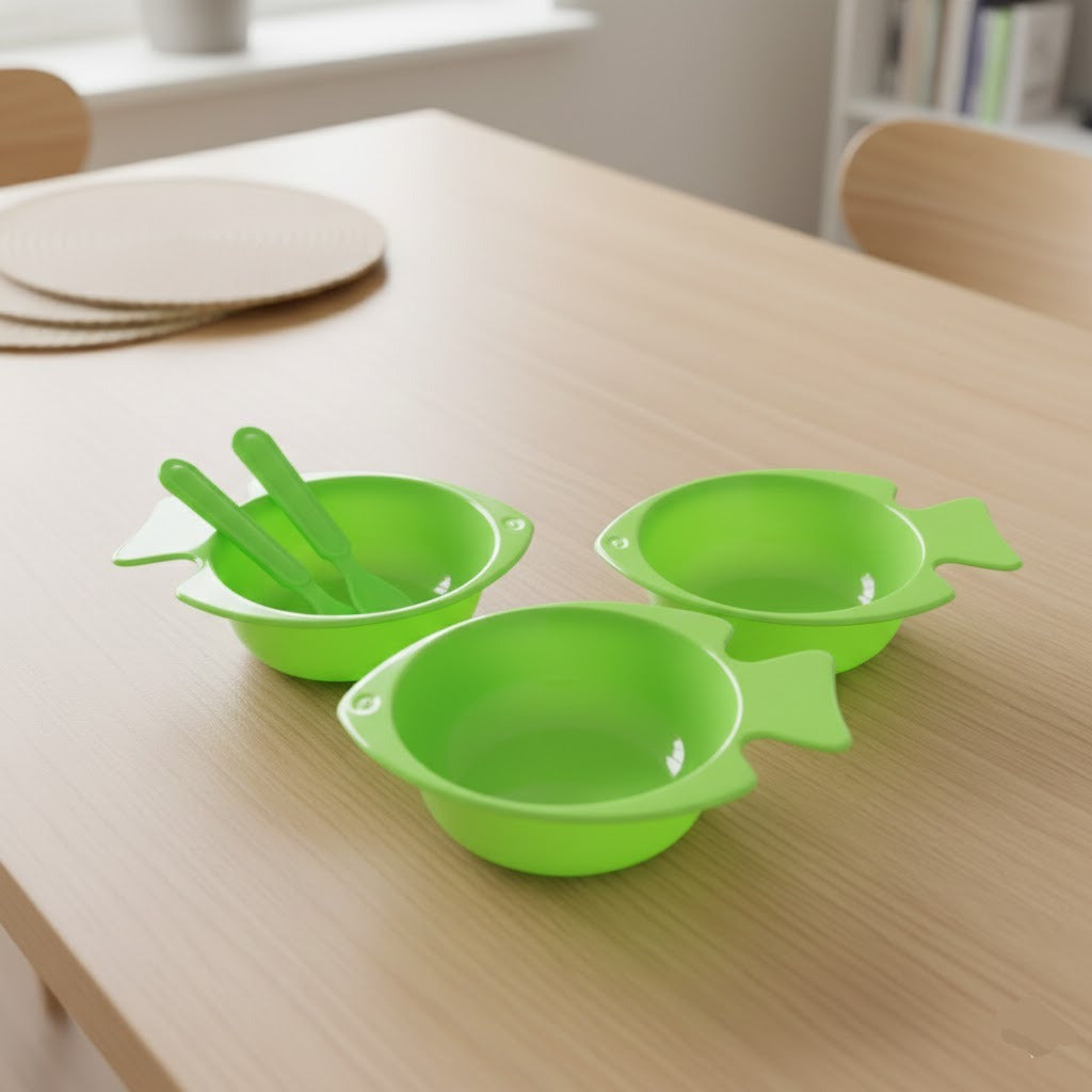 3PCS Fish Shape Plastic Bowl Set with Spoon & Fork