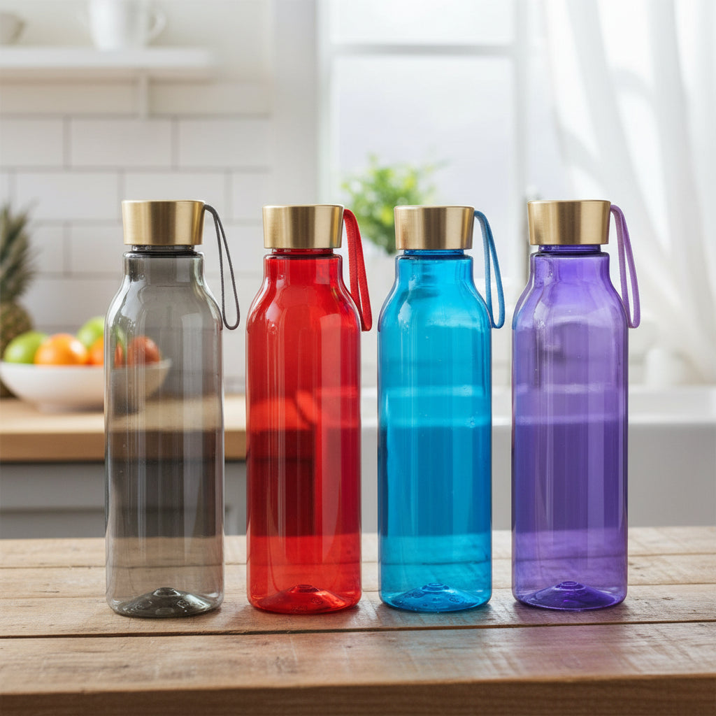 Golden Cap Plastic Water Bottle with Strap