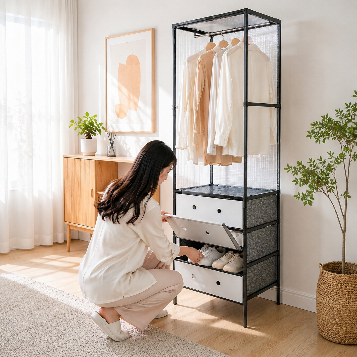 Multi tier Cloth Storage Rack With 3 Drawers