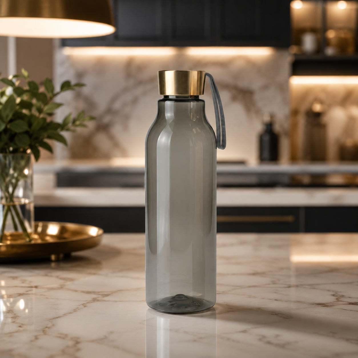 Golden Cap Plastic Water Bottle with Strap