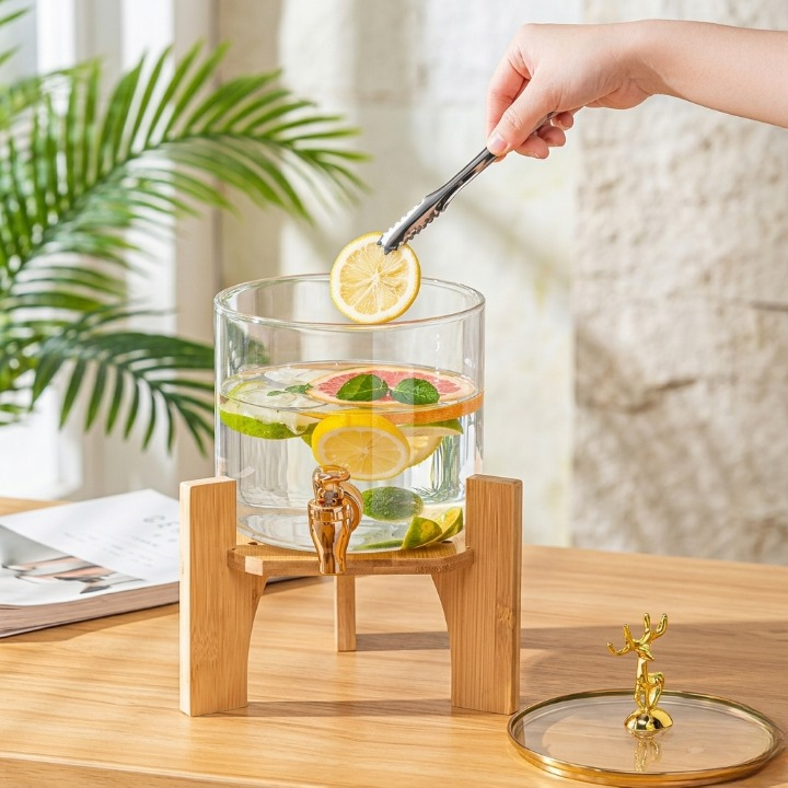 Luxury Glass Beverage Dispenser with Deer Lid