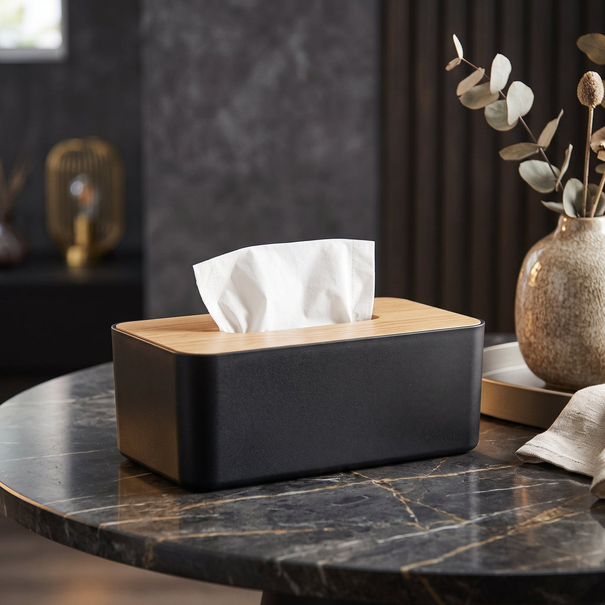 Elegant Tissue Storage Box With Wooden Lid