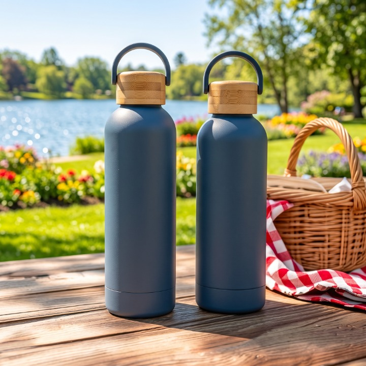Stainless Steel Bottle With Wooden Cap Handle