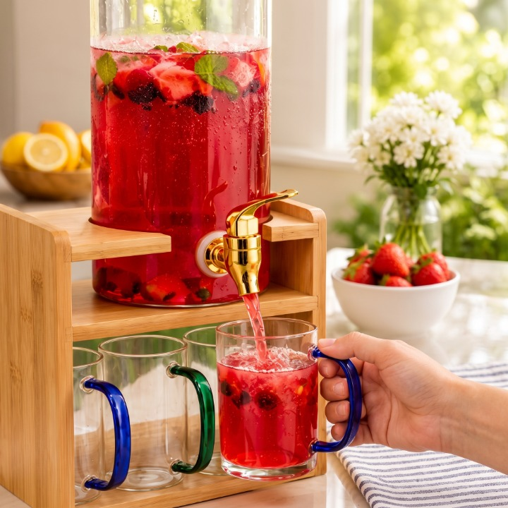 10PCs Elegant Beverage Dispenser With Wooden Stand