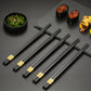 5 Pairs Black & Gold Reusable Non-Slip Chopsticks