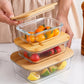 3PCs Glass Storage Containers With Wooden Lids