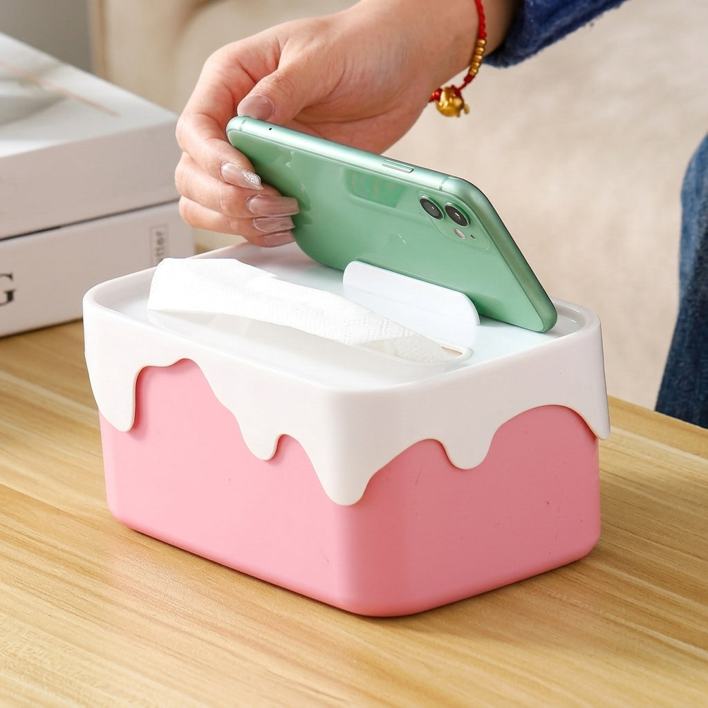 Desktop Tissue Dispenser With Phone Holder
