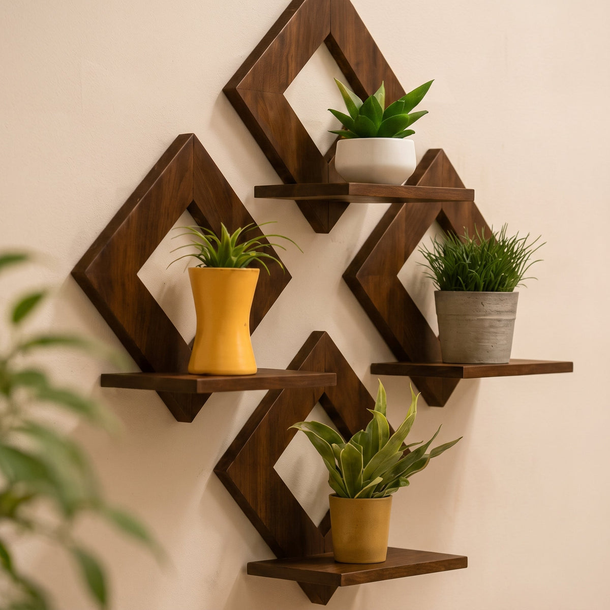 4PCs Wooden Geometric Wall Shelf