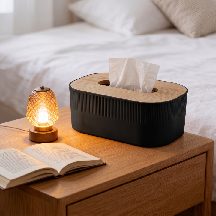 Elegant Ribbed Wooden-Top Tissue Box
