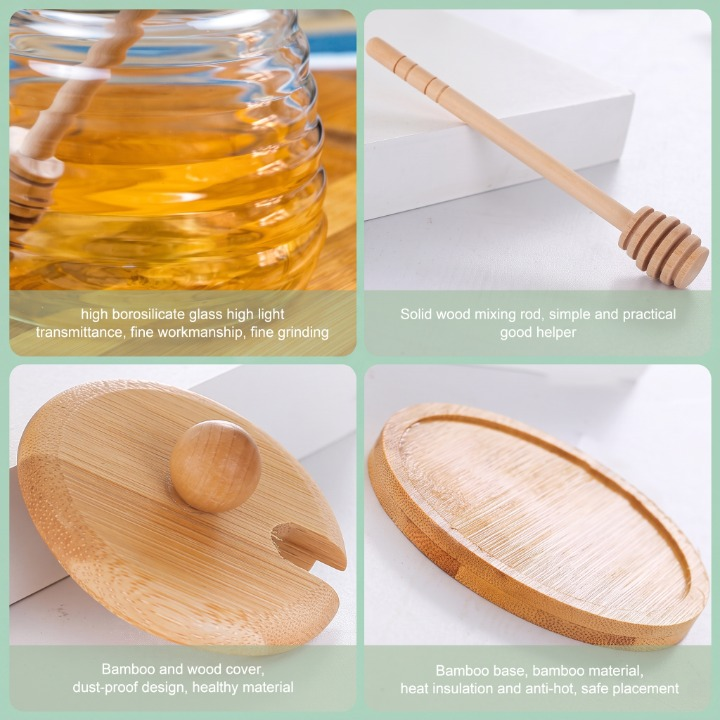 Glass Honey Jar With Wooden Lid & Dipper
