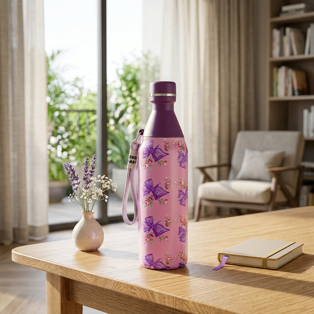 Stainless Steel Floral Bottle With Strap 500ML