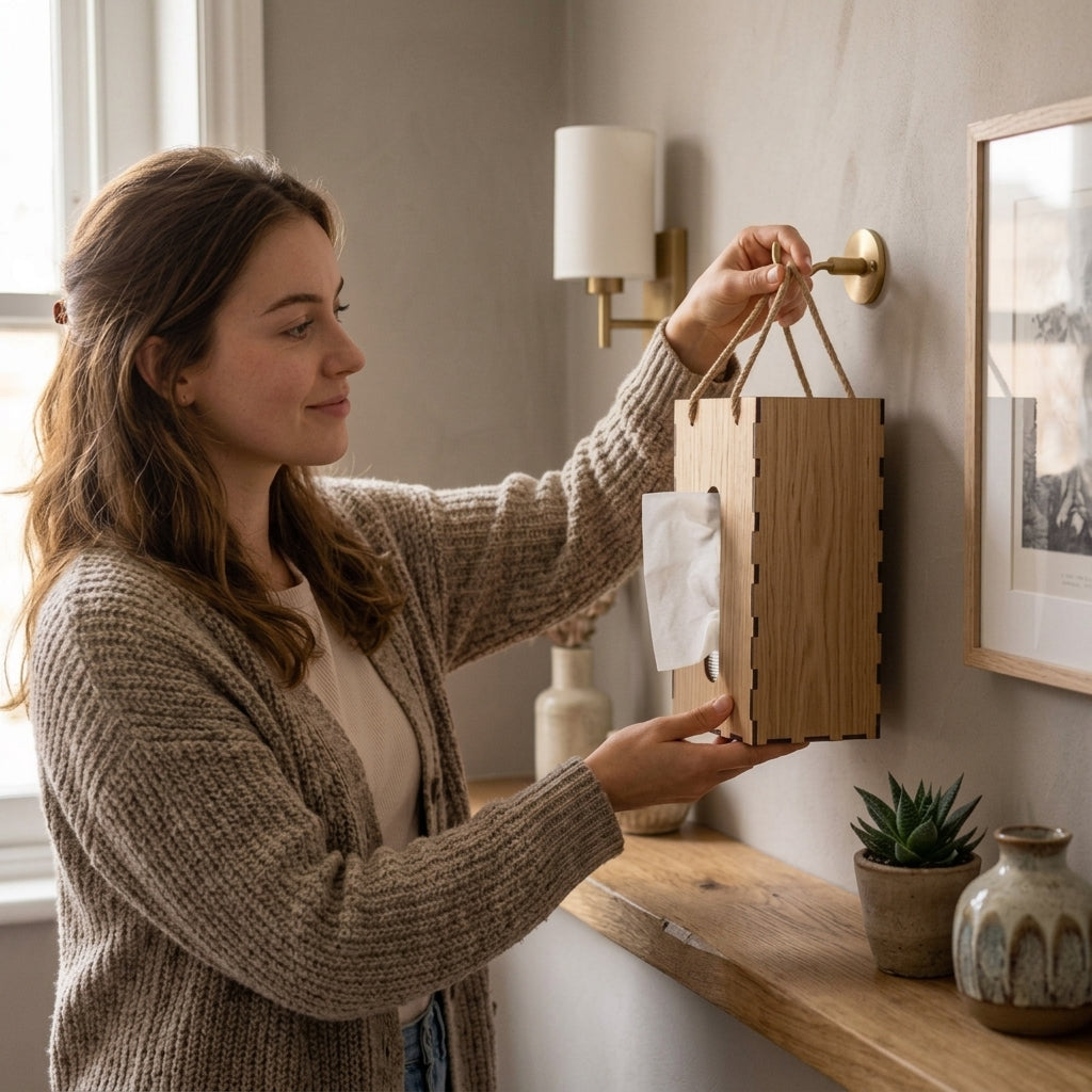 Wooden Carry Handle Tissue Box