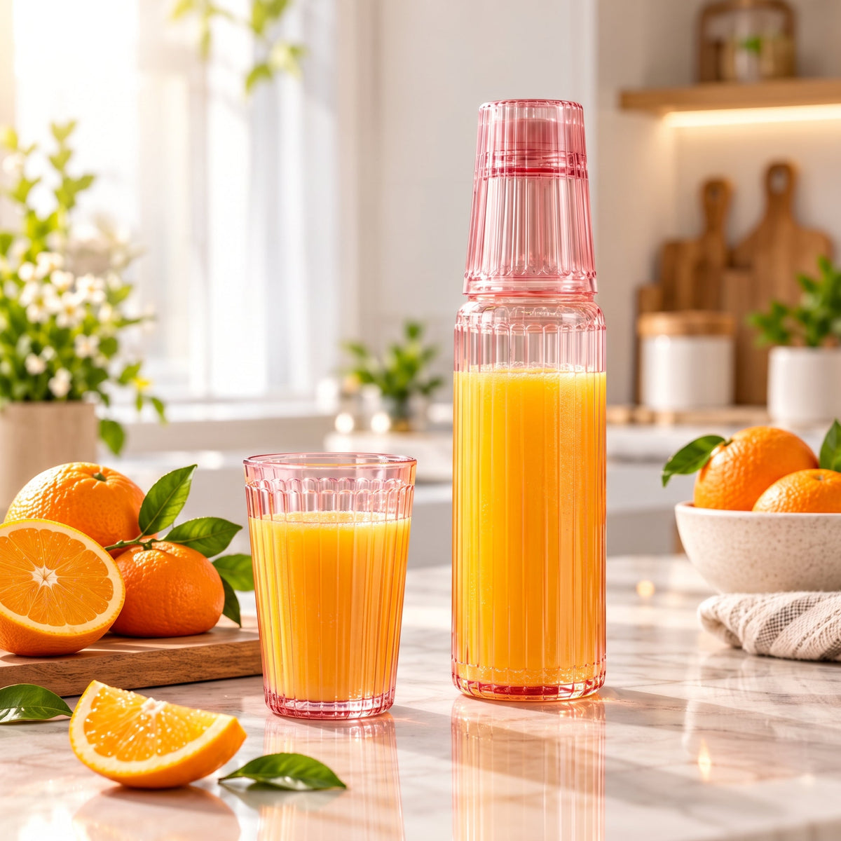 Elegant Pastel Bottle With Drinking Glass 850ML
