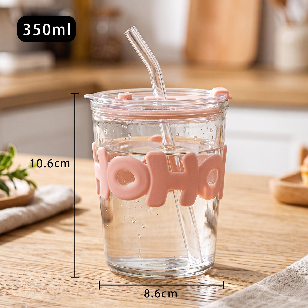 Glass Water Cup with Straw 350ML