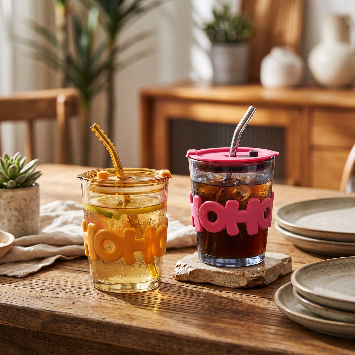 Glass Water Cup with Straw 350ML