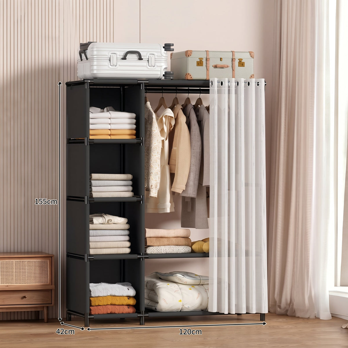 Portable Fabric Wardrobe With Dustproof Cover
