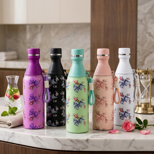 Stainless Steel Floral Bottle With Strap 500ML