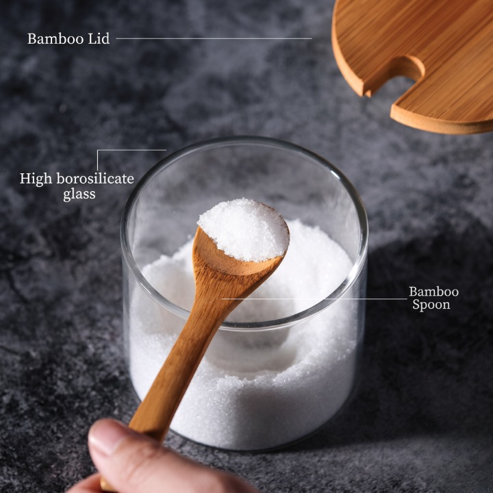 3PCs Glass Spice Jar Set with Wooden Tray