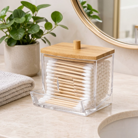 Cotton Bud Storage Box With Wooden Lid