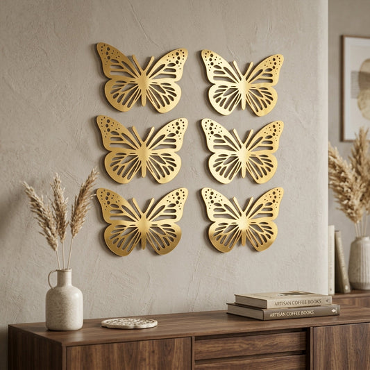 6PCs Acrylic Golden Butterfly Wall Stickers