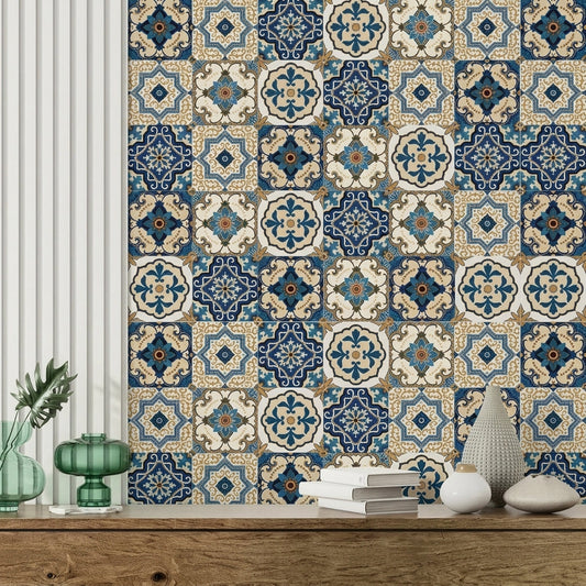12pcs Blue & White Tile Stickers – Waterproof Peel & Stick Home Decor