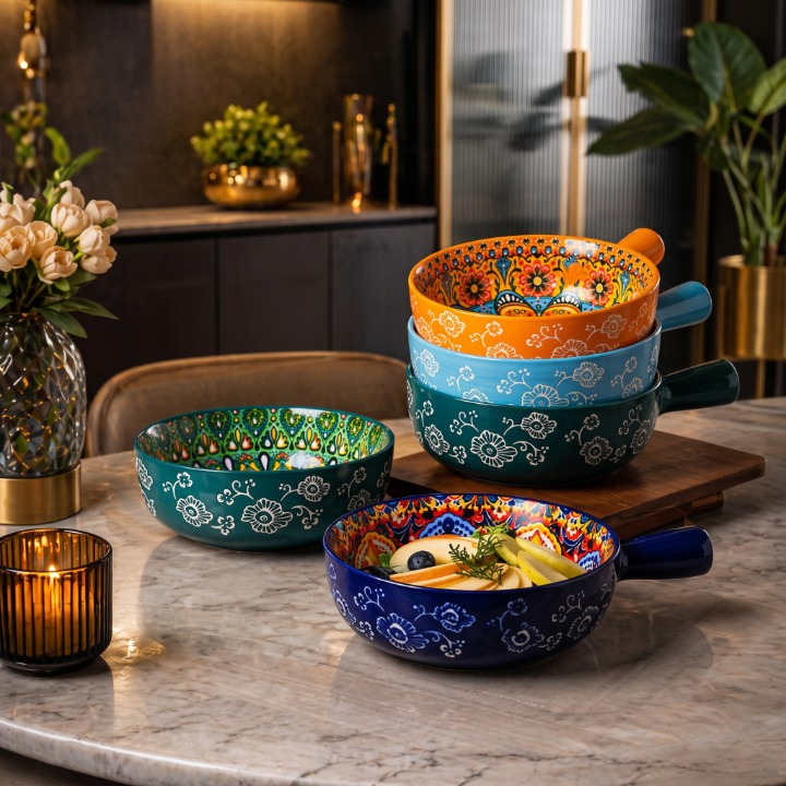 Elegant Ceramic Serving Bowl With Handle