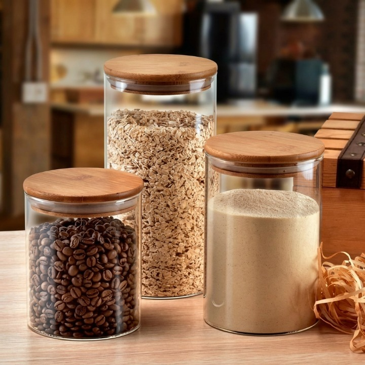 3PCs Elegant Glass Storage Jar Set