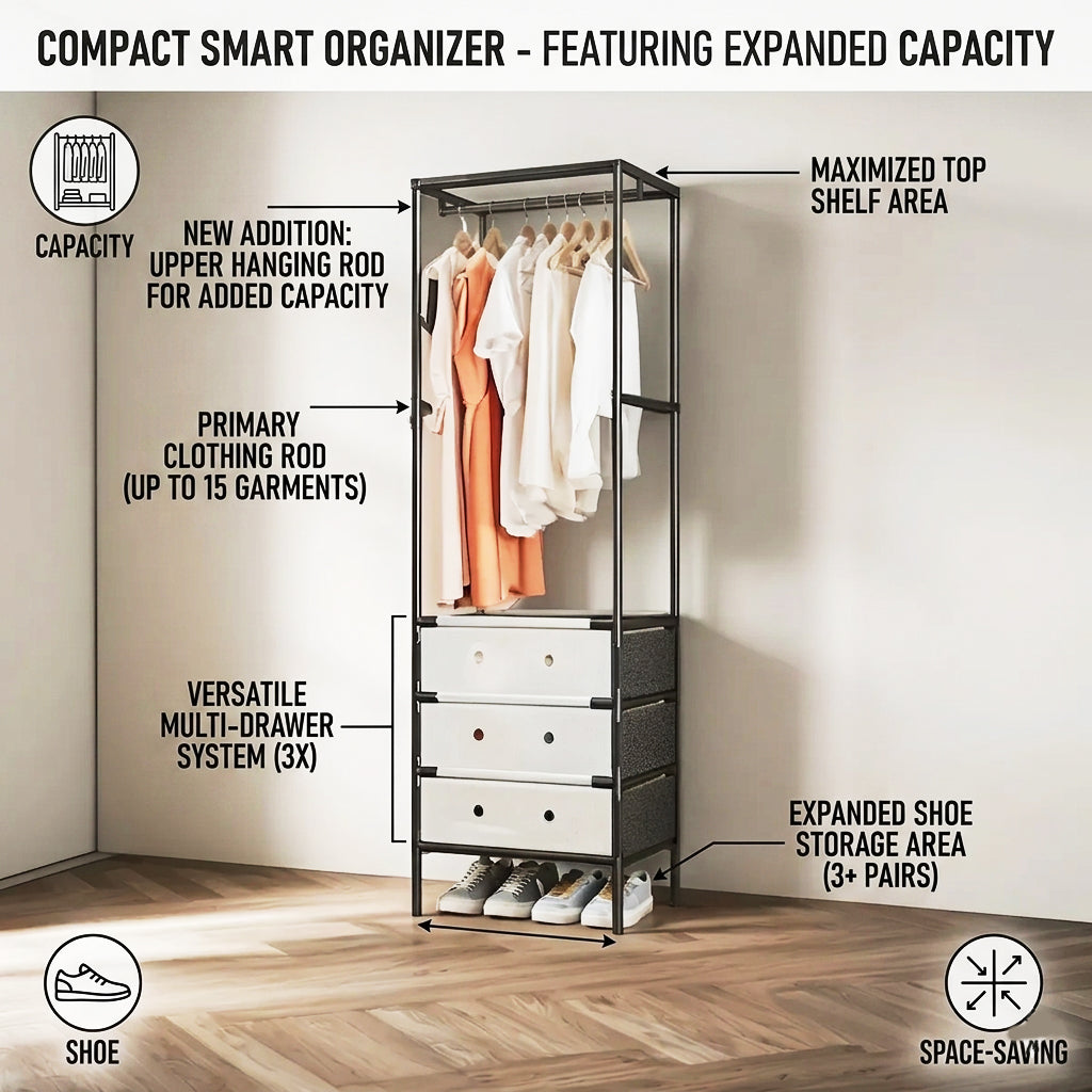 Multi tier Cloth Storage Rack With 3 Drawers