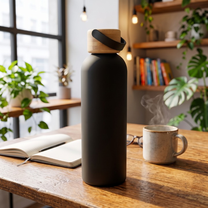 Stainless Steel Bottle With Wooden Cap Handle
