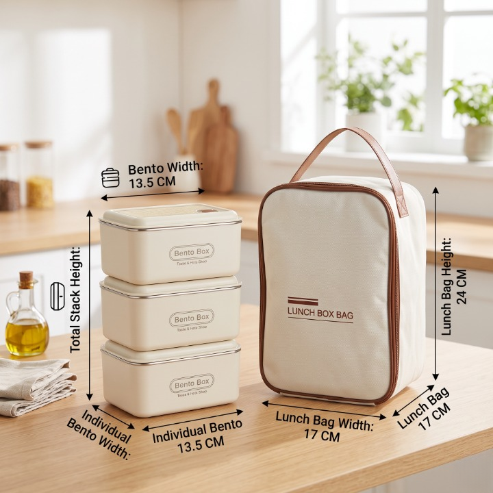 3PCs Stainless Steel Square Insulated Boxes With Thermal Bag